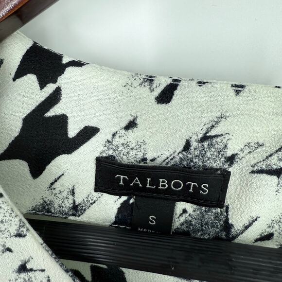 Talbots Sz Small Black White Houndstooth Print Formal Blouse Shirt Top Business - Picture 2 of 9